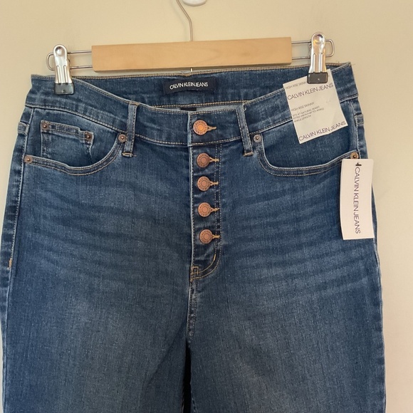 Calvin Klein Jeans Exposed Button High Rise Skinny Jean Sz 12/31 Blue Repreve - Picture 2 of 13